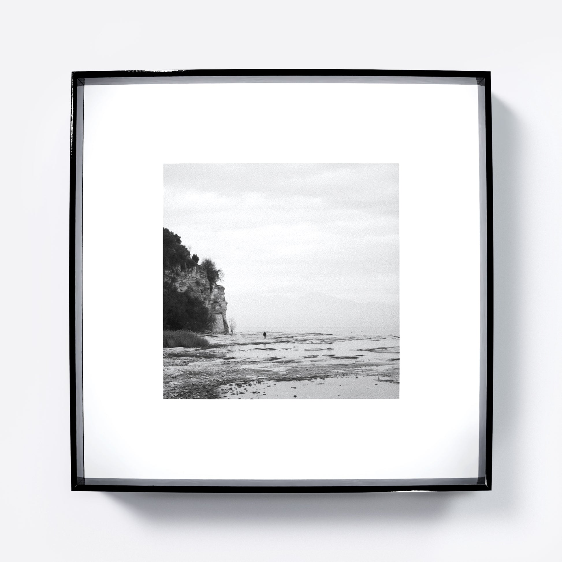 Vintage black and white landscape photography art print.