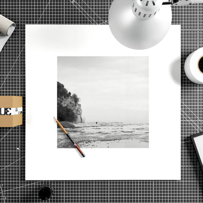 Vintage black and white landscape photography art print on paper.