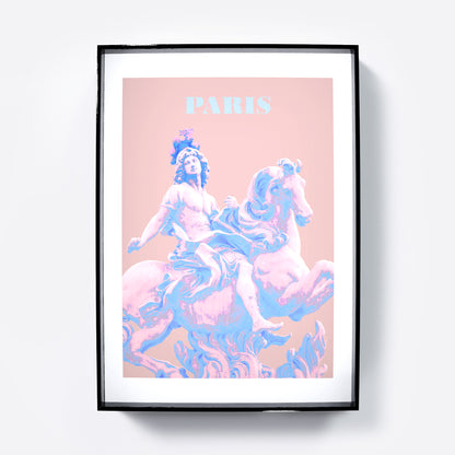 Travel poster Paris landmark pastel colors art print.