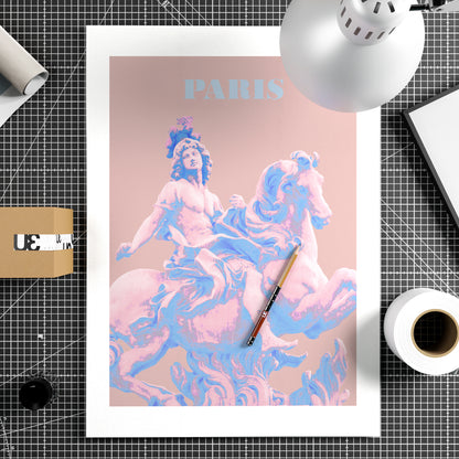Travel poster Paris landmark pastel colors art print on paper.