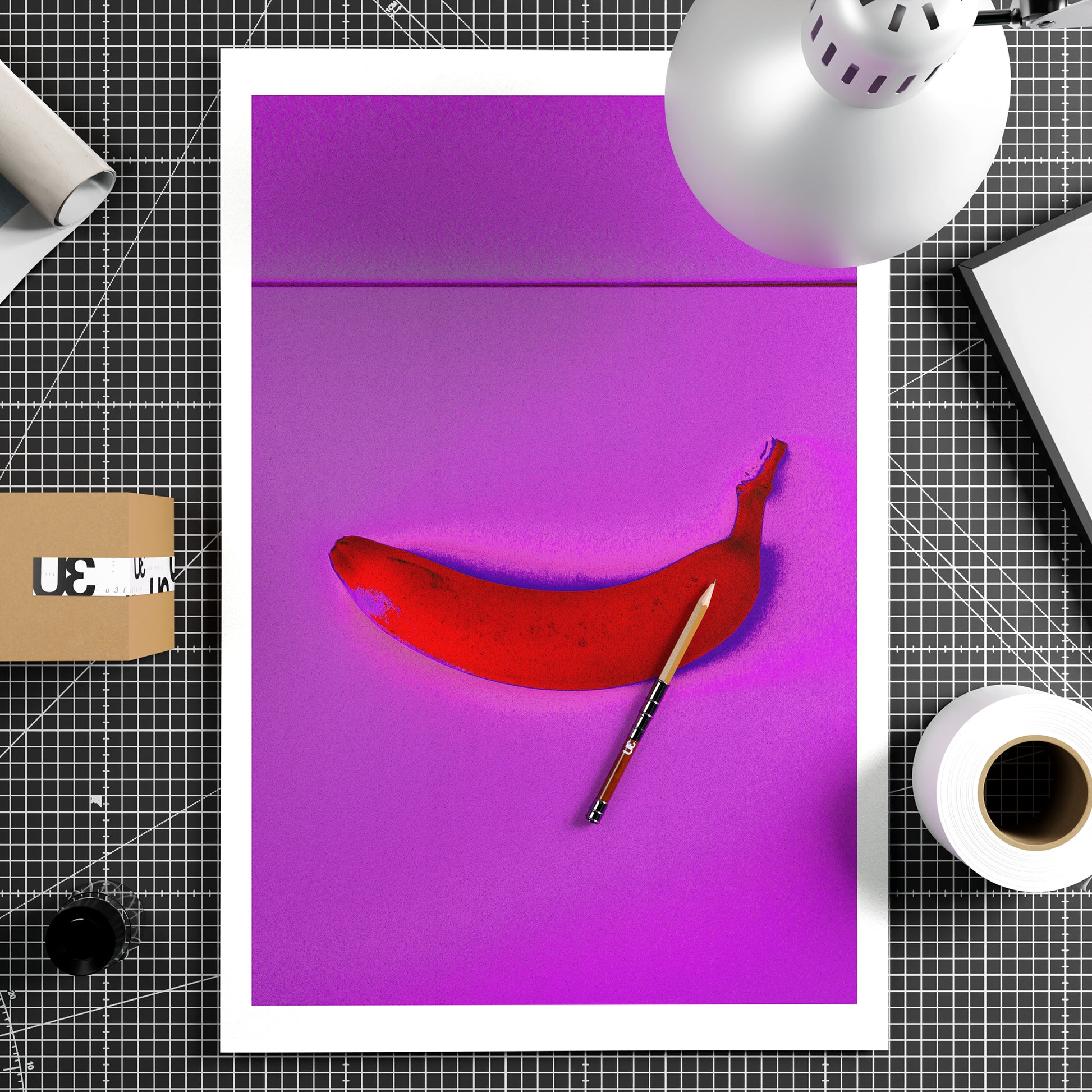 Pink banana minimalist pop art art print on paper.