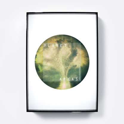 Green planet minimalist watercolor graphic art print.