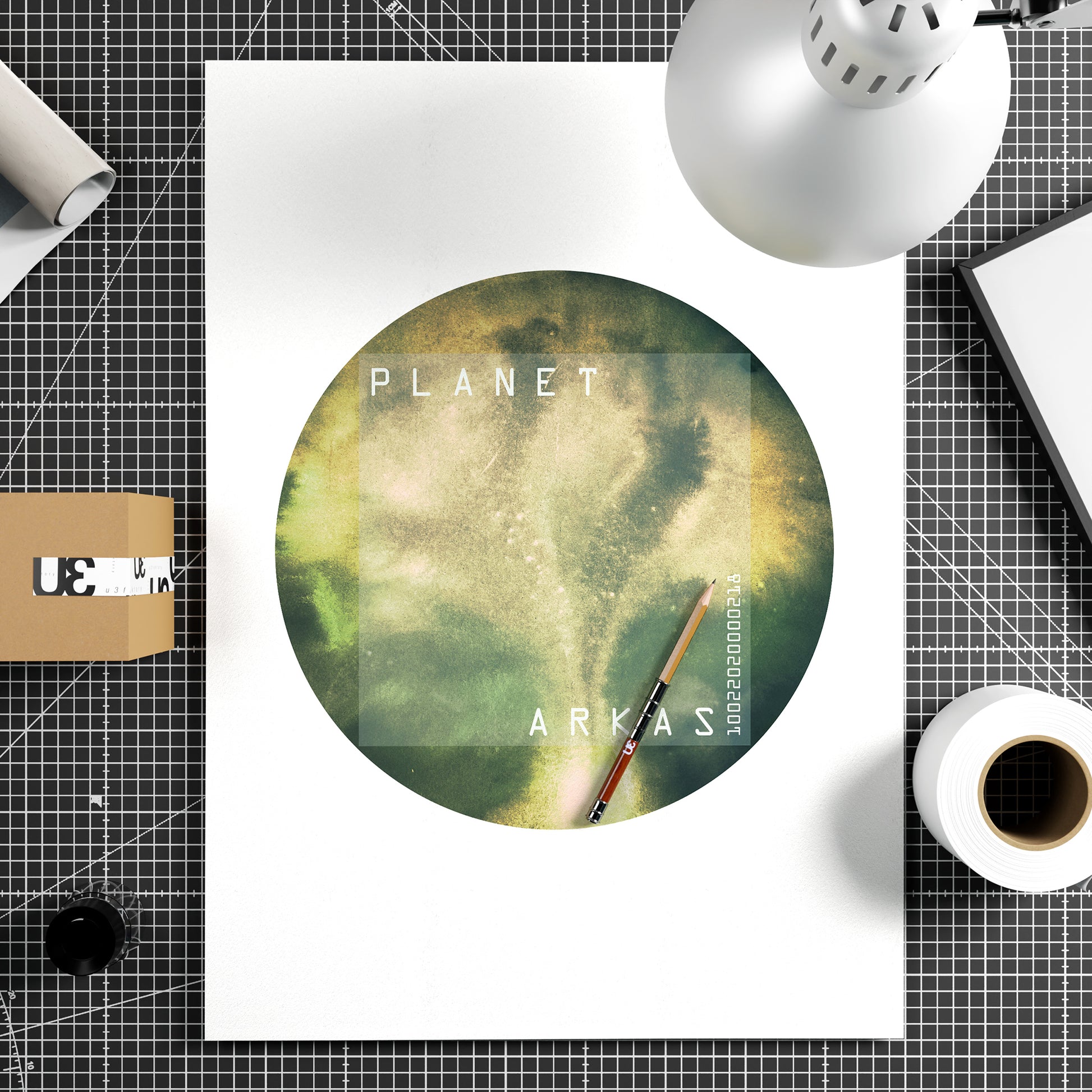 Green planet minimalist watercolor graphic art print on paper.