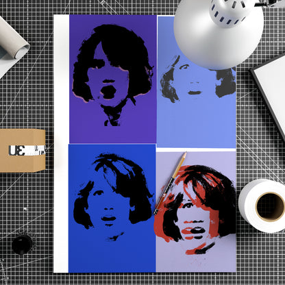 Blue portrait repetition pop art art print on paper.
