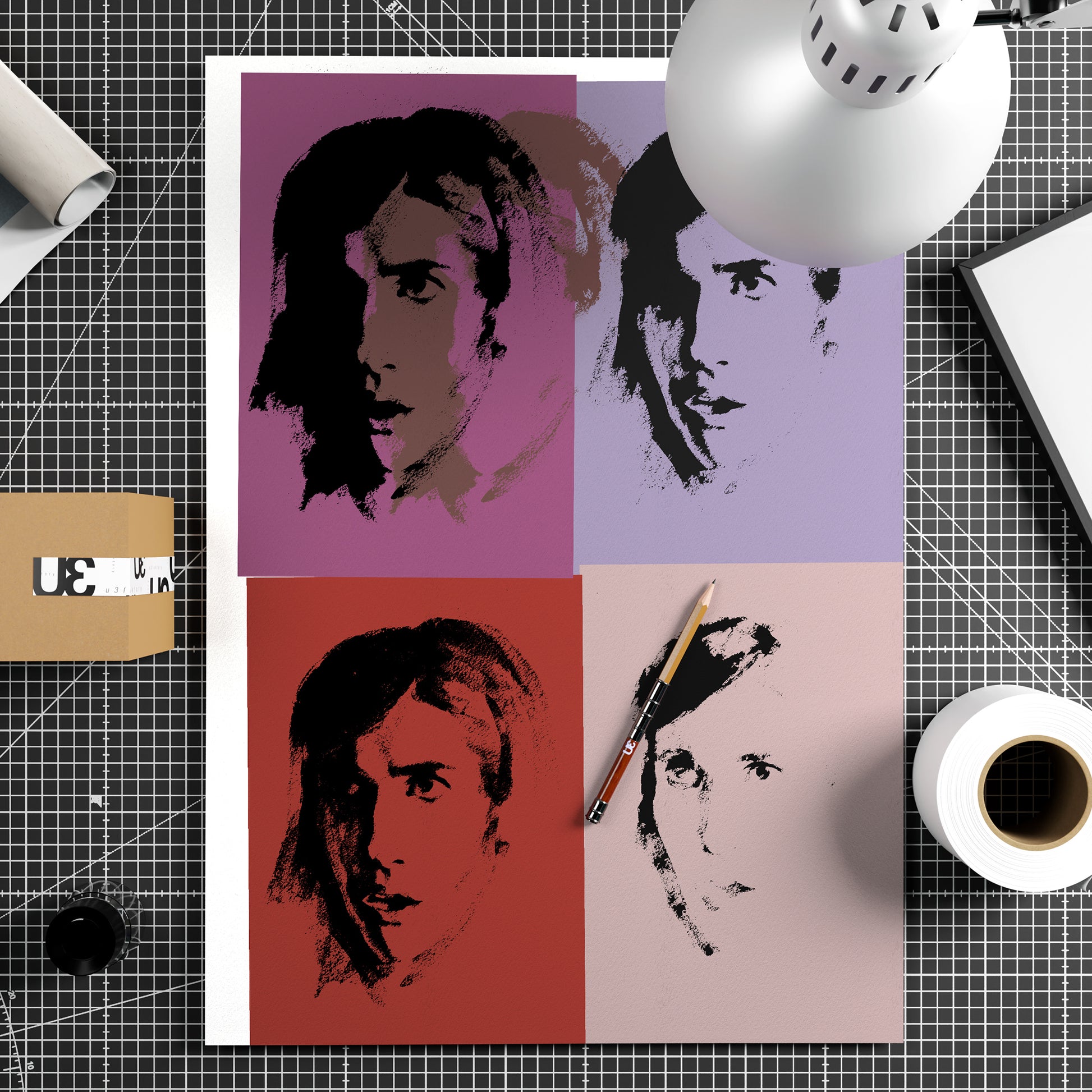 Pink portrait repetition pop art art print on paper.