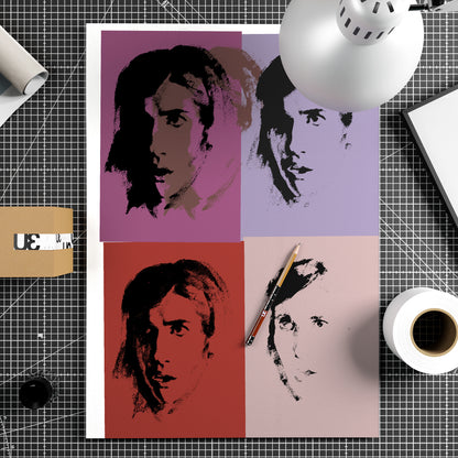 Pink portrait repetition pop art art print on paper.