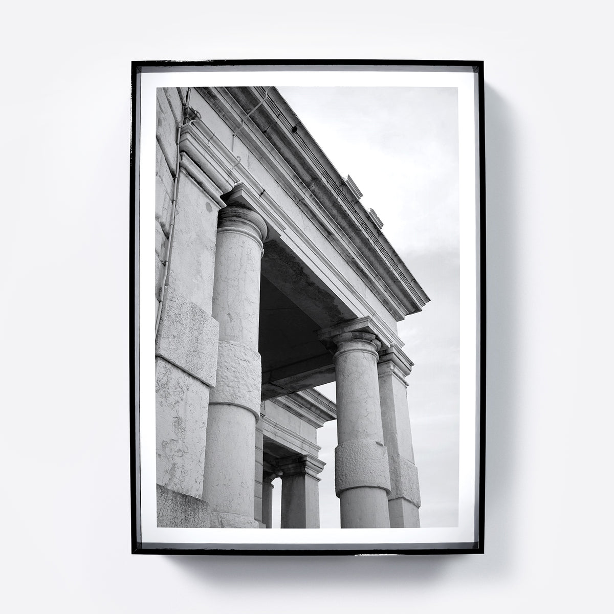 Classic architectural corner of Venice, black and white photography art print.