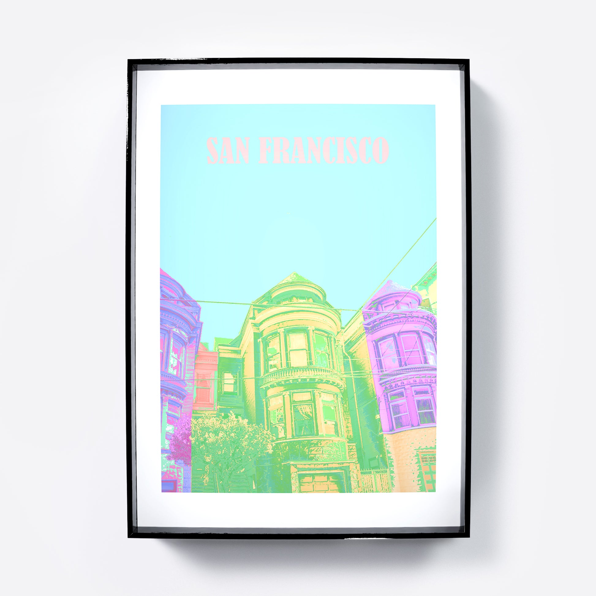 Travel poster San Francisco landmark colorful art print.