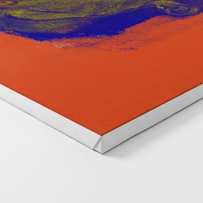 The corner of a canvas art print of a contemporary portrait.