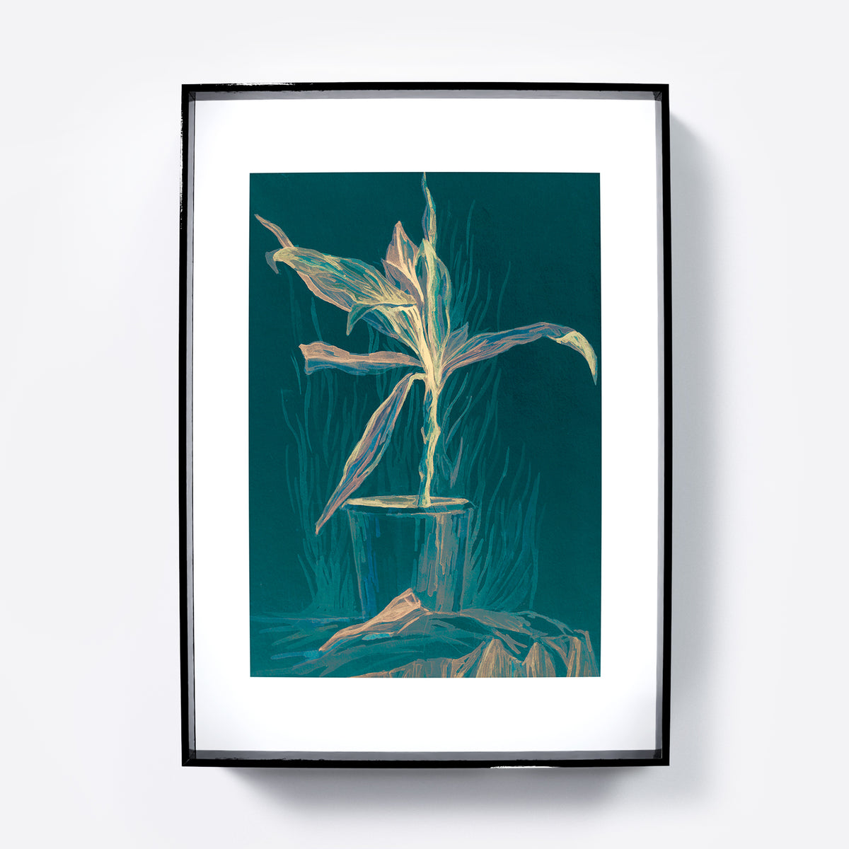 Green still life with plant art print.