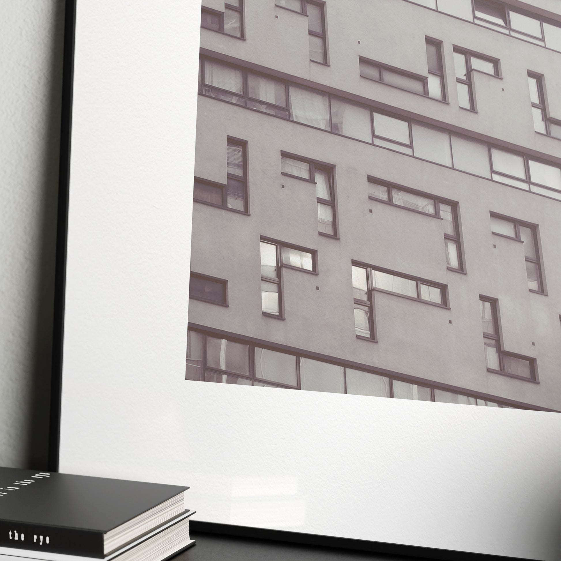 Detail of a modern, brutalist architecture, Vienna urban monochrome photography art print.