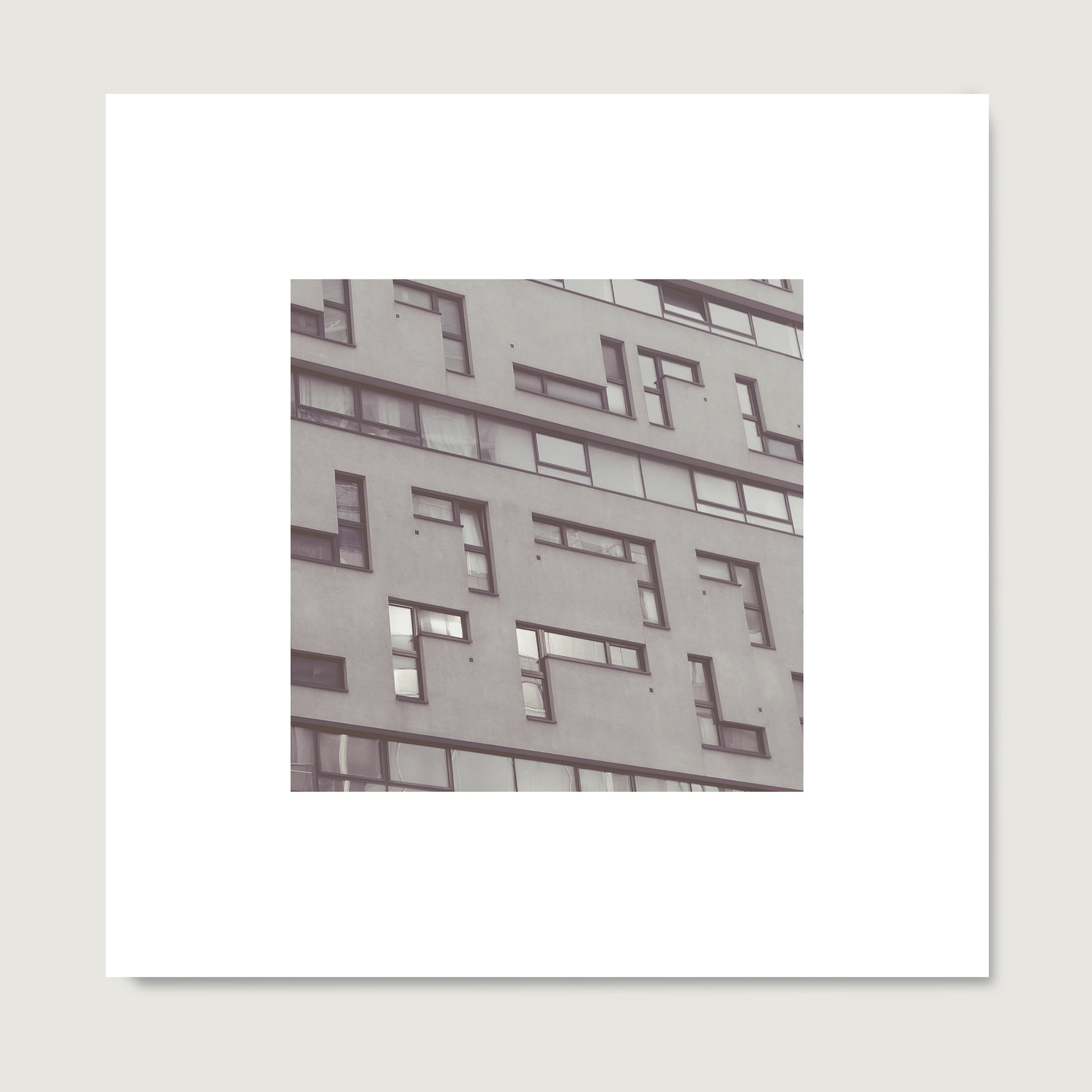 Modern, brutalist architecture, Vienna urban monochrome photography art print on paper.