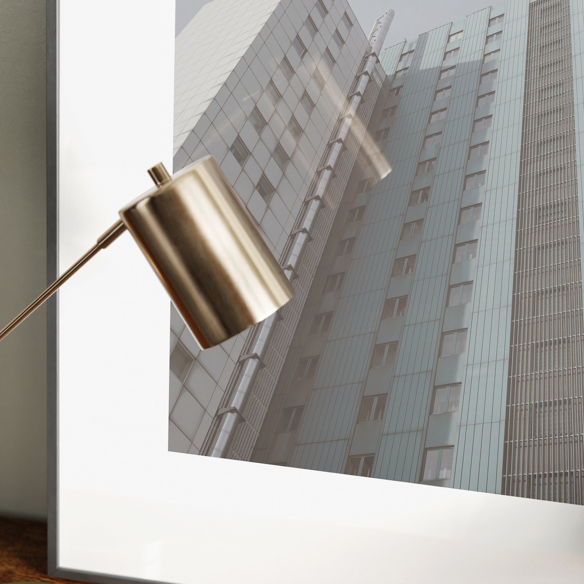 Detail of an urban photography art print with pale colors.