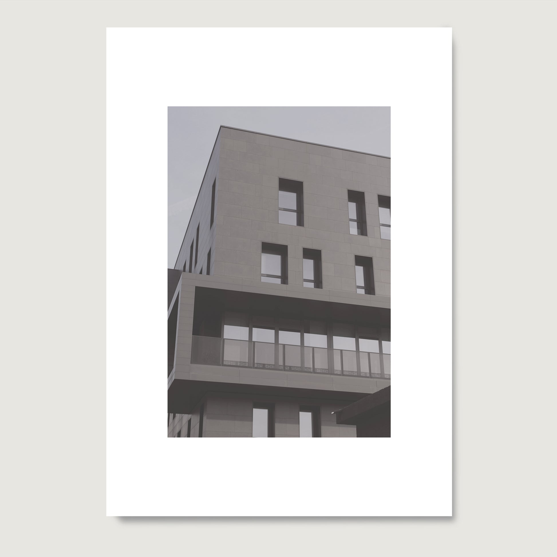 Contemporary architecture, monochrome urban photography art print on paper.