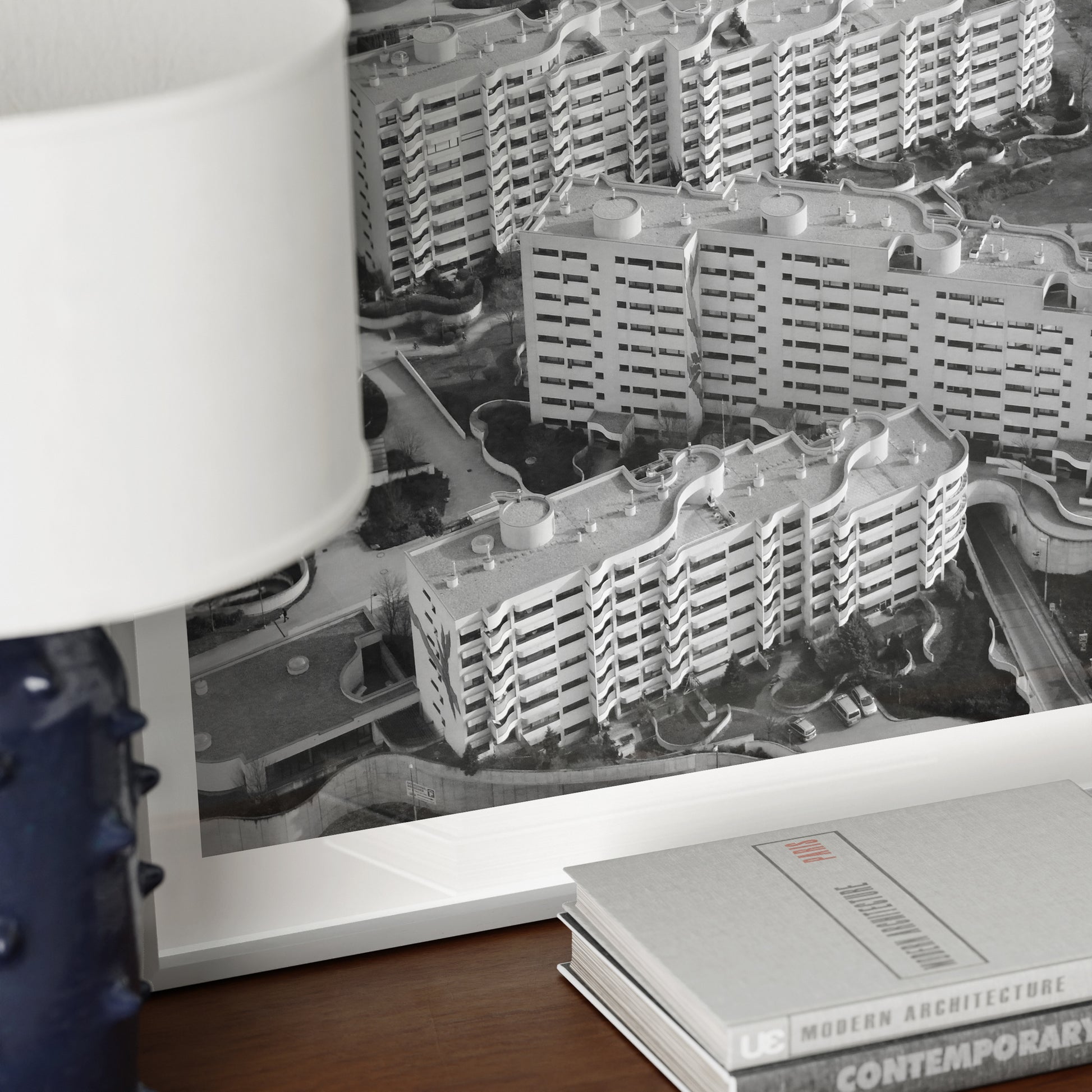 Detail of a black and white urban photography art print.