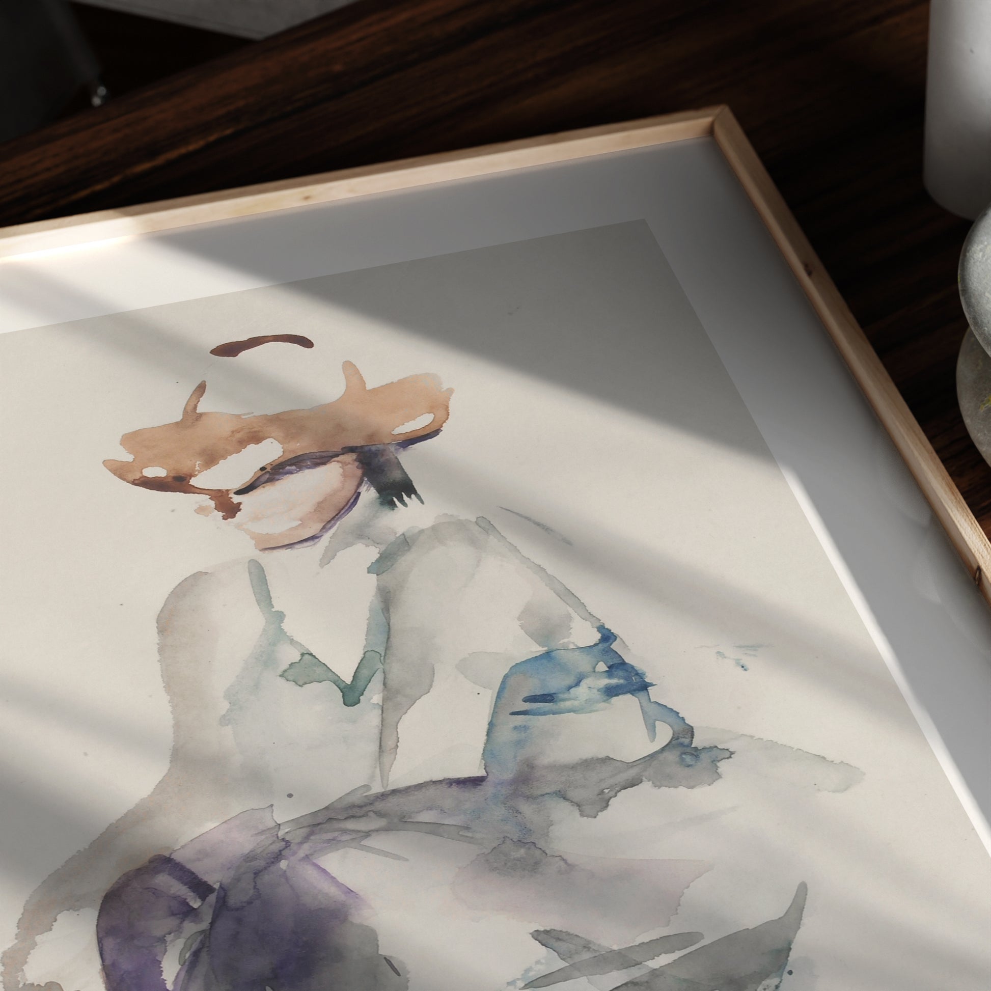 Detail of a naive watercolor figure study art print.