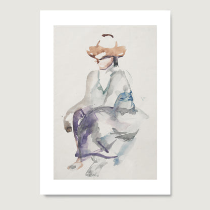 Naive watercolor figure study art print on paper.